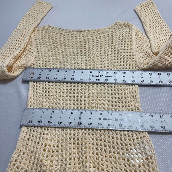 Urban Outfitters Cream Crochet Lattice Open Stitch Cotton Sweater Top Size Small - Picture 3 of 8
